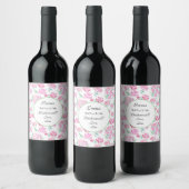 Roze Pioenrozen Waterverf Bruidsmeisje Wijn Etiket (Flessen)
