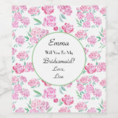 Roze Pioenrozen Waterverf Bruidsmeisje Wijn Etiket (Enkel label)