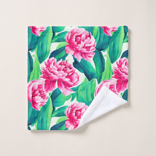 Roze Pioenrozen Waterverf Print Bad Handdoek (Wasdoekje)