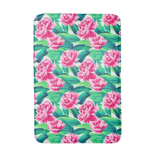 Roze Pioenrozen Waterverf Print Badmat (Voorkant Verticaal)