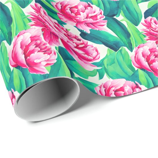Roze Pioenrozen Waterverf Print Cadeaupapier (Rol Hoek)