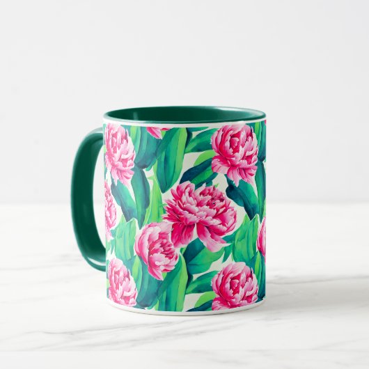 Roze Pioenrozen Waterverf Print Mok (Voorkant links)