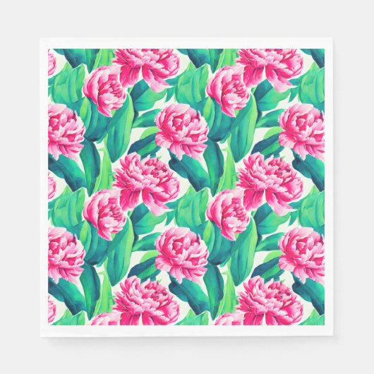 Roze Pioenrozen Waterverf Print Servet (Voorkant)