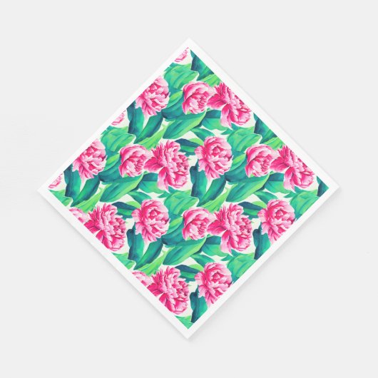 Roze Pioenrozen Waterverf Print Servet (Hoek)