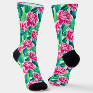 Roze Pioenrozen Waterverf Print Sokken