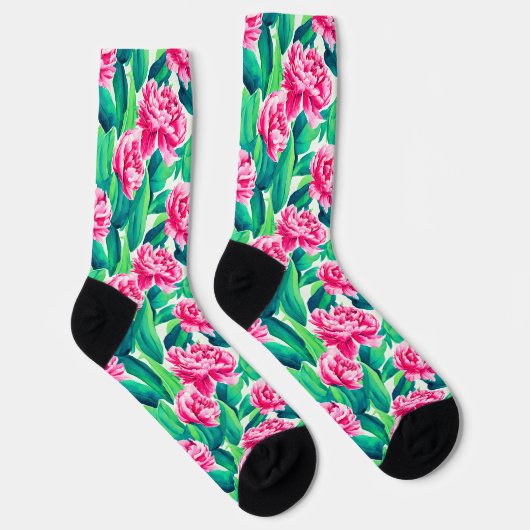 Roze Pioenrozen Waterverf Print Sokken (Rechts)