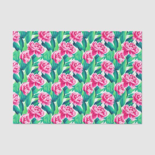 Roze Pioenrozen Waterverf Print Tissuepapier (Voorkant)