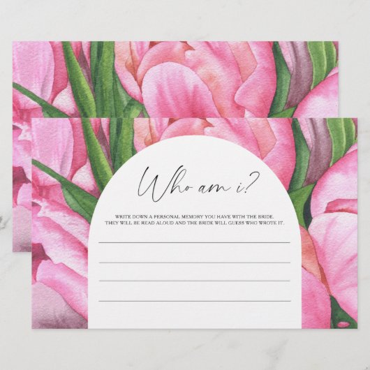 Roze pioenrozen - Wie ben ik bruidsdouche-spel Briefpapier (Voorkant / Achterkant)