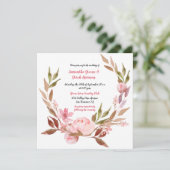 Roze Pioenrozen, Wildbloemen, groen krans bruiloft Kaart (Staand voorkant)