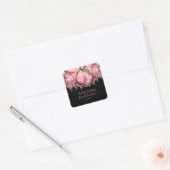 Roze Pioenrozen Zwart Bachelorette Feest Vierkante Sticker (Envelop)