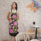 Roze Pioenrozen zwarte achtergrond Schort