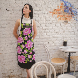 Roze Pioenrozen zwarte achtergrond Schort