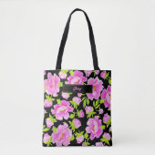 Roze Pioenrozen zwarte achtergrond Tote Bag (Voorkant)
