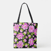 Roze Pioenrozen zwarte achtergrond Tote Bag (Achterkant)