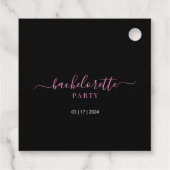 Roze Pioenrozen Zwarte Bachelorette Feest Bedankjes Labels (Achterkant)