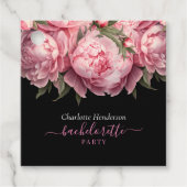 Roze Pioenrozen Zwarte Bachelorette Feest Bedankjes Labels (Voorkant)