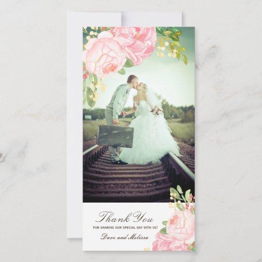  roze pioenrozenDank u fotokaart (4x8) Bedankkaart (Voorkant)