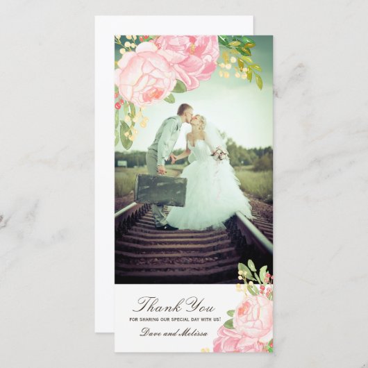  roze pioenrozenDank u fotokaart (4x8) Bedankkaart (Voorkant / Achterkant)