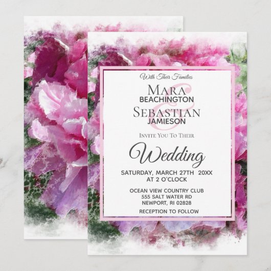 *~* Roze Pioenschilderij Artistieke bruiloft AR1 I Kaart (Voorkant / Achterkant)