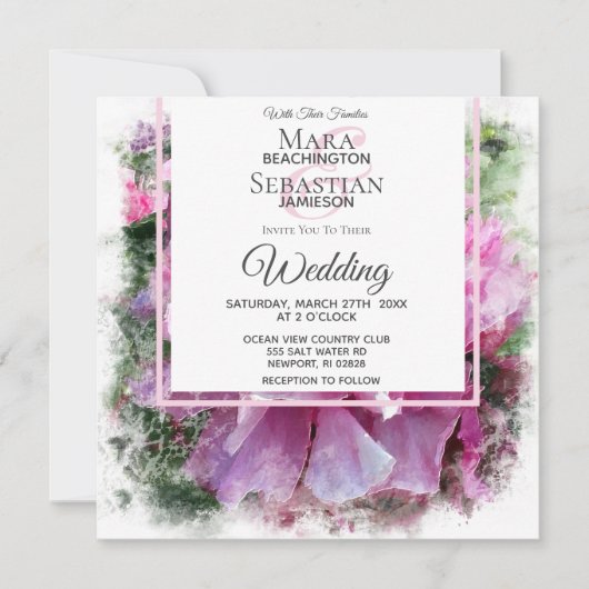 *~* Roze Pioenschildering Bloemen AR1 Huwelijk Kaart (Voorkant)