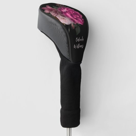 Roze pioenzwart monogram golfheadcover (Schuin)