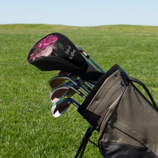 Roze pioenzwart monogram golfheadcover (Insitu)