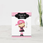 Roze Piraat Meisje Bedankkaartjes Bedankkaart (Voorkant)