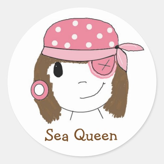 Roze Piraat Meisje Ronde Sticker (Voorkant)