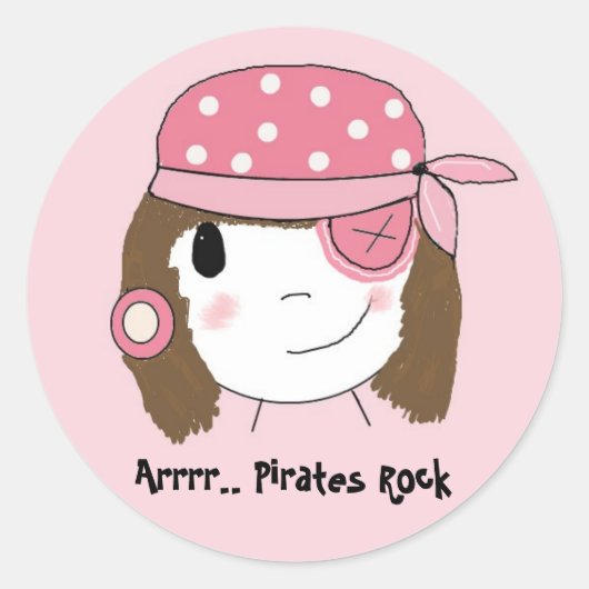 Roze Piraat Meisje Ronde Sticker (Voorkant)