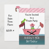 Roze Pirate Birthday Uitnodiging (Voorkant / Achterkant)