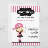 Roze Pirate Girl Birthday-uitnodigingen Kaart (Voorkant)