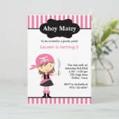 Roze Pirate Girl Birthday-uitnodigingen Kaart (Staand voorkant)
