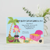 Roze Pirate Girl op een uitnodiging voor de geboor (Staand voorkant)