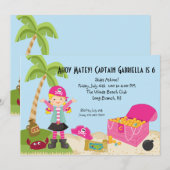 Roze Pirate Girl op een uitnodiging voor de geboor (Voorkant / Achterkant)