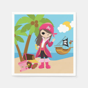Roze Pirate Meisje Verjaardagsfeestje Servetten
