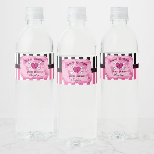 Roze Pirate Prinses, Meisje Pirate Party Waterfles Etiket (Flessen)