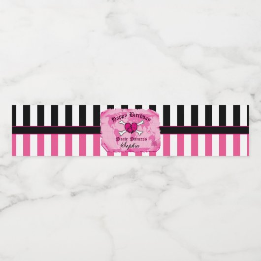 Roze Pirate Prinses, Meisje Pirate Party Waterfles Etiket (Enkel label)