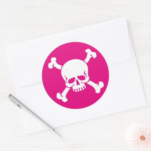 Roze Pirate Ronde Sticker (Envelop)