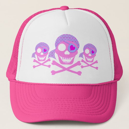 Roze Pirate Skull-Petten Trucker Pet (Voorkant)