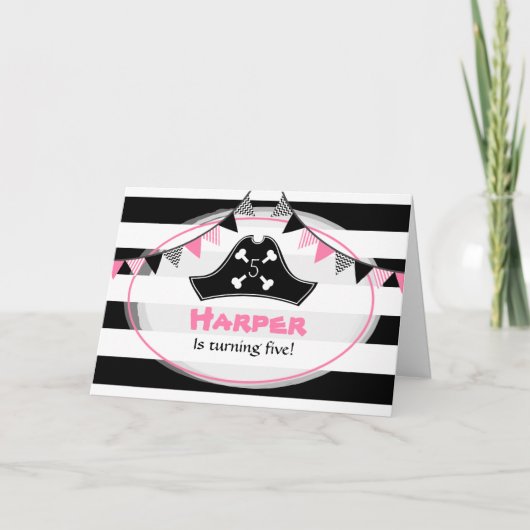 Roze Pirate Verjaardagsfeestje (Voorkant)