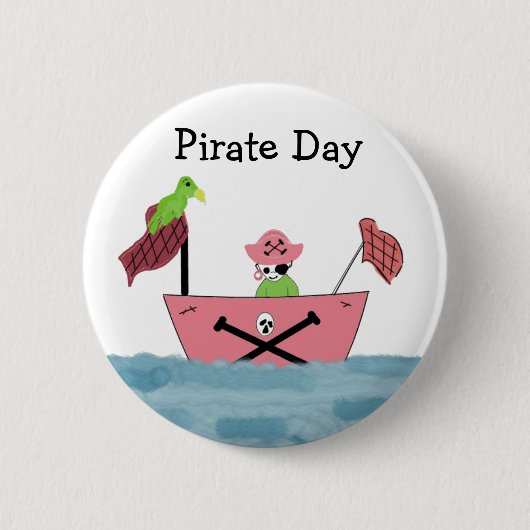 Roze piratenschip ronde button 5,7 cm (Voorkant)