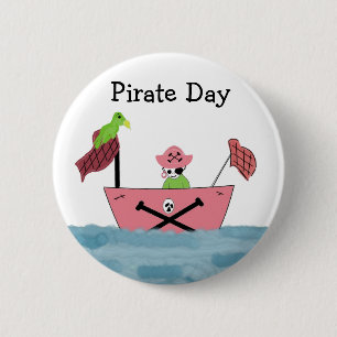 Roze piratenschip ronde button 5,7 cm
