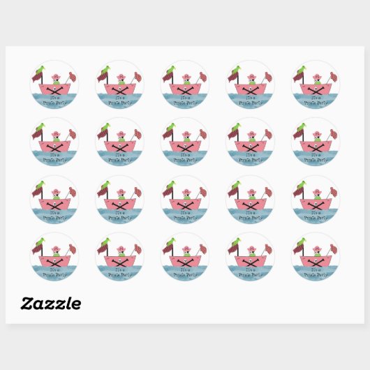 Roze piratenschip ronde sticker (Vel)