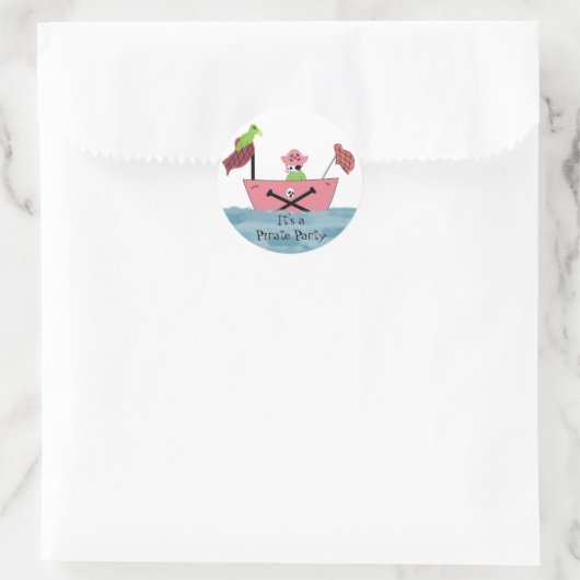 Roze piratenschip ronde sticker (Tas)