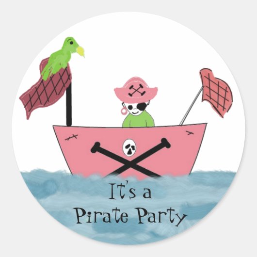 Roze piratenschip ronde sticker (Voorkant)
