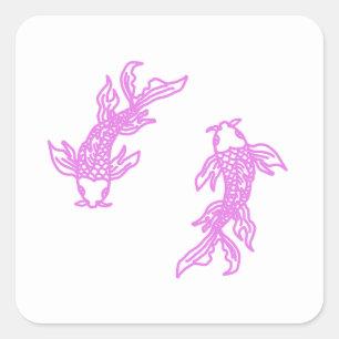 Roze Pisces Zachtegolfsticker – Zachte Tweelingvis Vierkante Sticker
