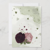 roze pit burgundy bloemen groen met bruine bruilof kaart (Achterkant)