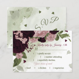  roze pit burgundy green maaltijd keuze RSVP kaartje