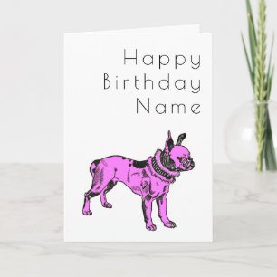 Roze Pitbull-hond Art Deco Verjaardagskaart Kaart