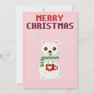 Roze Pixel Art Kerstkaart van IJsbeer